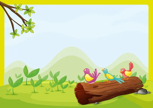 Birds sitting on a dry wood — Stock Vector