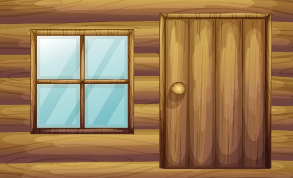 Окно и дверь деревянной комнаты — стоковый вектор