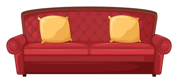 Червоний диван і жовті подушки — стоковий вектор