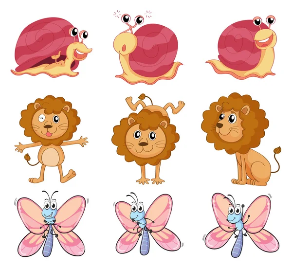 A lion, a snail and a butterfly — Stock Vector