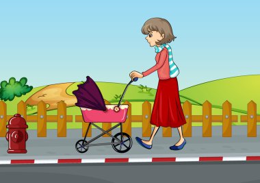 bir kadın ve bebek arabası