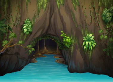 A cave and water clipart