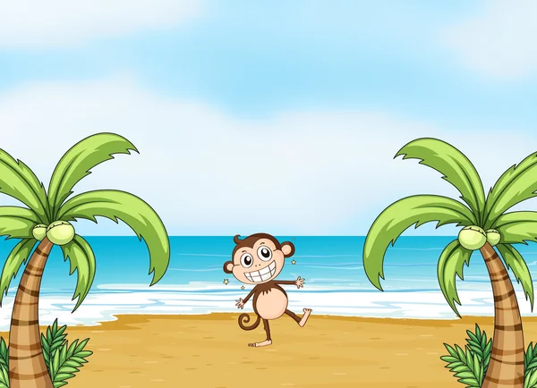 A monkey dancing on a beach — Stock Vector