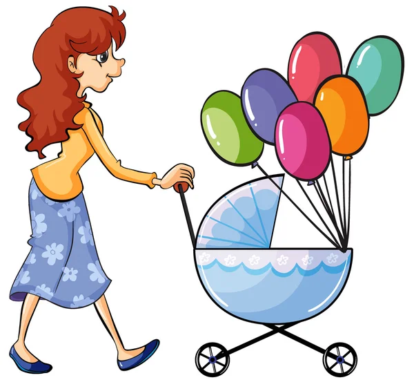 A girl and baby pram — Stock Vector