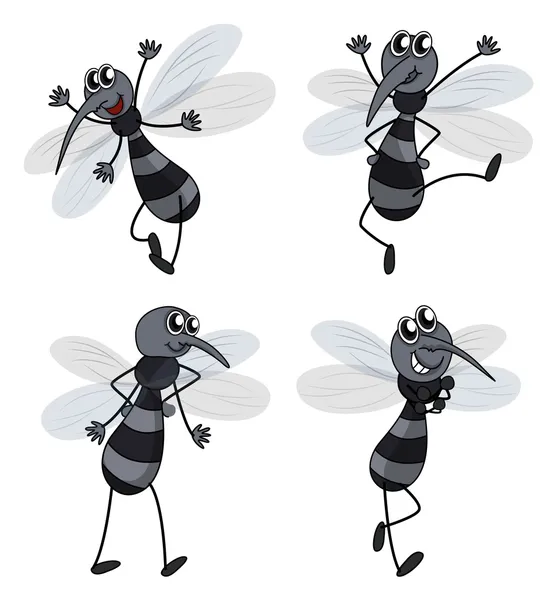 Four mosquitoes — Stock Vector