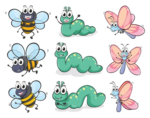 A caterpillar, a butterfly and a bee — Stock Vector