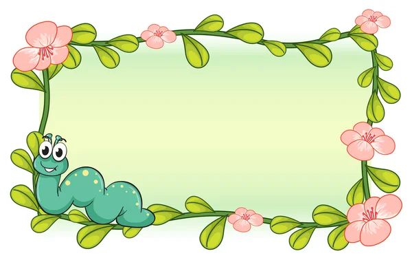 Una oruga y un marco de planta de flores — Vector de stock