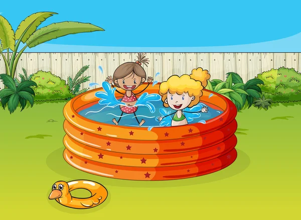 Dívky hrající v bazénu — Stockový vektor
