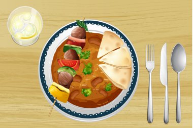 bir et, fasulye curry ve bir ekmek