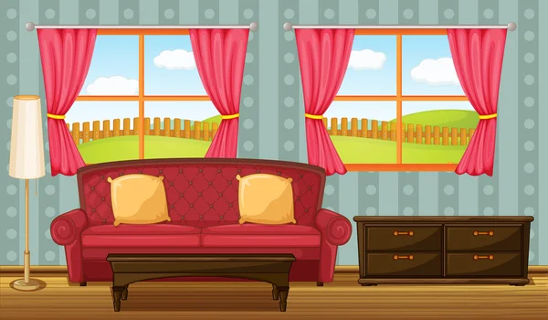 Een rode sofa en bijzettafeltje — Stockvector