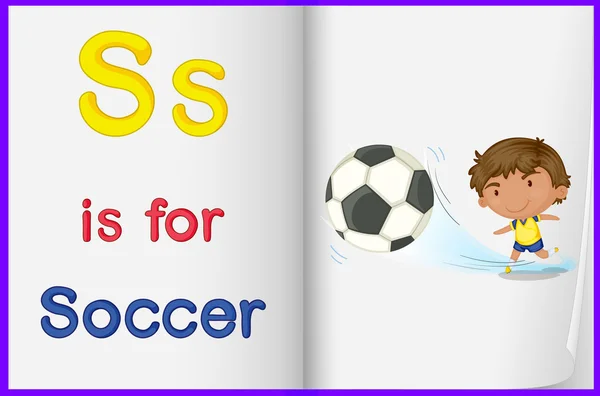 A picture of a kid playing soccer in a book — Stock Vector