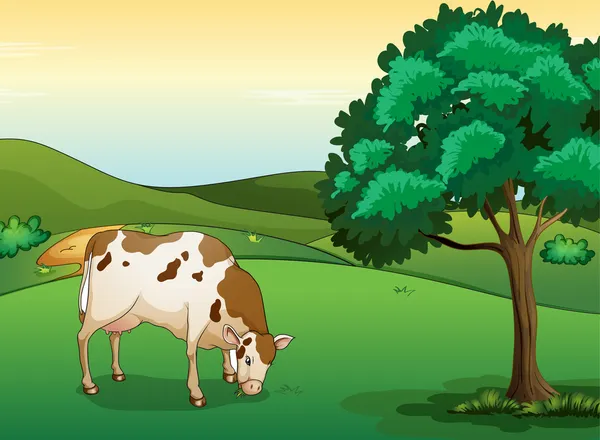 Una vaca comiendo hierba — Vector de stock