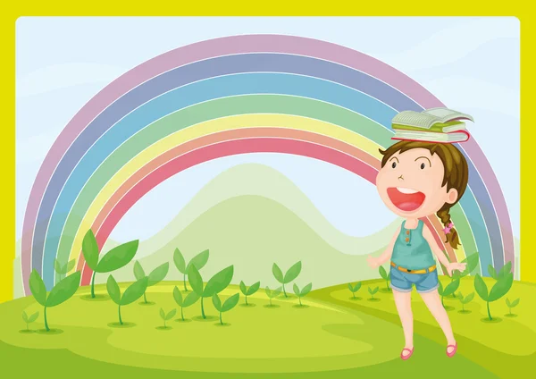 A smiling girl and a rainbow — Stock Vector