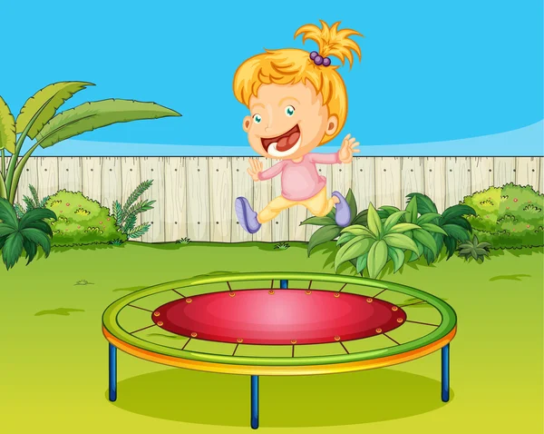 Una chica saltando en un trampolín — Vector de stock