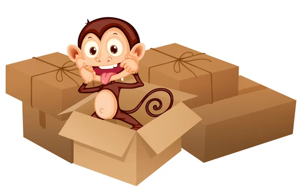 Egy mosolygó majom és dobozok — Stock Vector