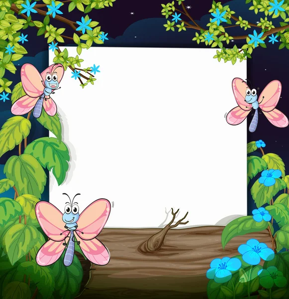 Butterflies and a white board — Stock Vector