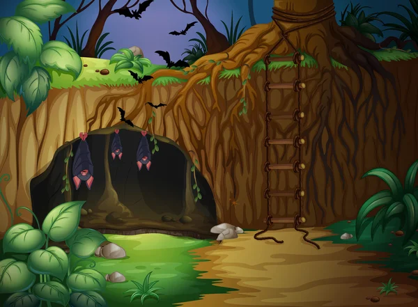 Пещера и летучие мыши — стоковый вектор