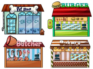 Petshop, hamburger standı, kasap ve fırın
