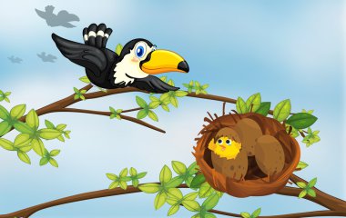 A bird and its nest clipart