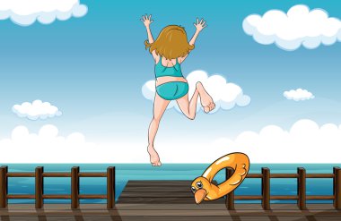 bir kız yardım için atlama