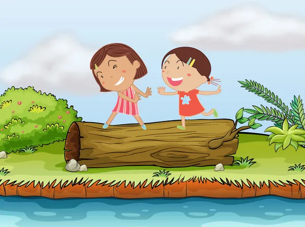 Children and a log — Stock Vector