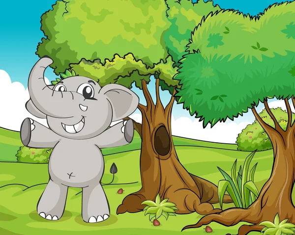 Słoń i drzew — Wektor stockowy