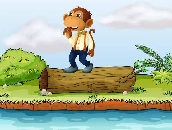 Un singe debout sur une bûche — Image vectorielle