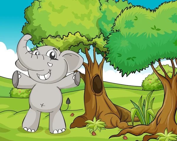 Éléphant et arbres — Image vectorielle