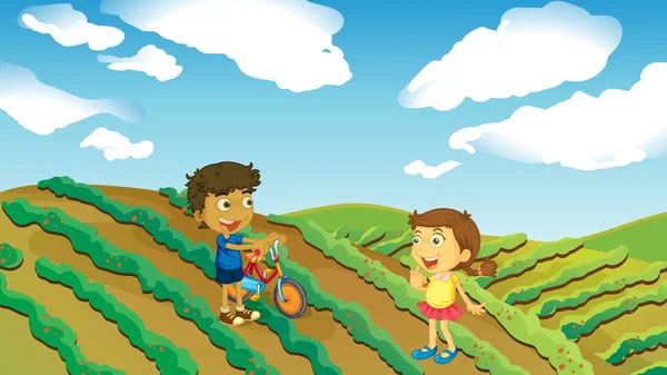 Παιδιά που παίζουν στο αγρόκτημα — Διανυσματικό Αρχείο