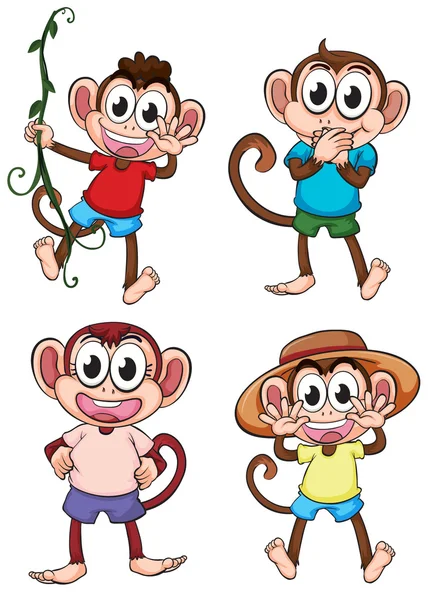 Quattro scimmie ridacchianti — Vettoriale Stock