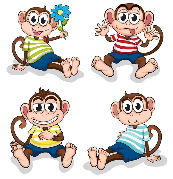 Monkeys with different facial expressions — Stock Vector