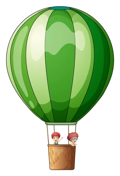 An air balloon flying with two kids — Stock Vector