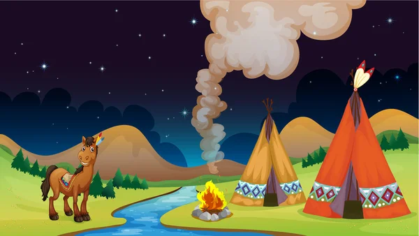 Campamento nocturno — Vector de stock