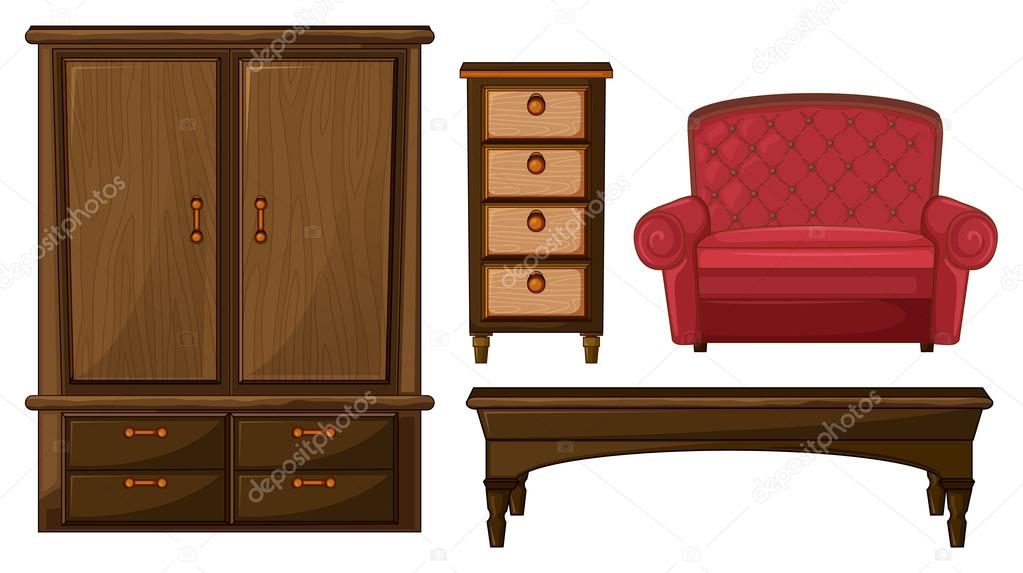 A closet, drawer, table and couch