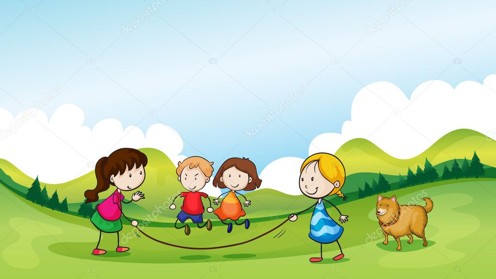 Children playing jumping rope