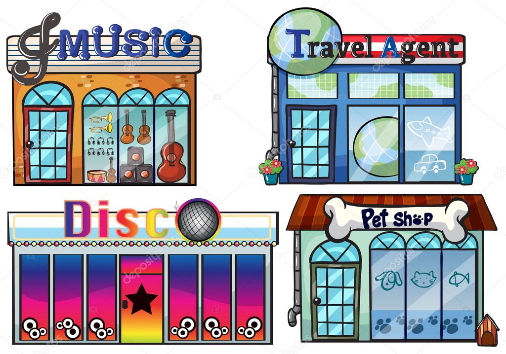 A Musical Store Travel Agent Office Disco House And Pet Shop Stock A Musical Store Travel Agent Office Disco House And Pet Shop Stock