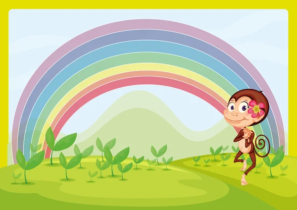 A smiling monkey and a rainbow — Stock Vector