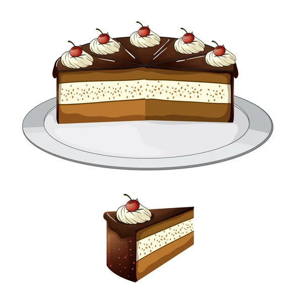 Chocolate cake with cherry — Stock Vector