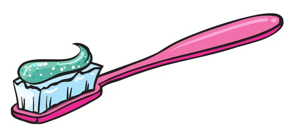 Un cepillo de dientes rosa con una pasta de dientes — Vector de stock