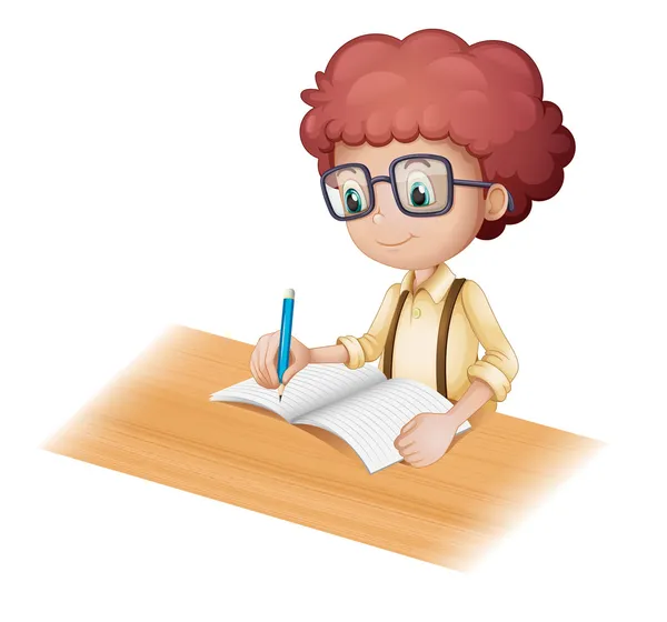 A nerd boy writing — Stock Vector