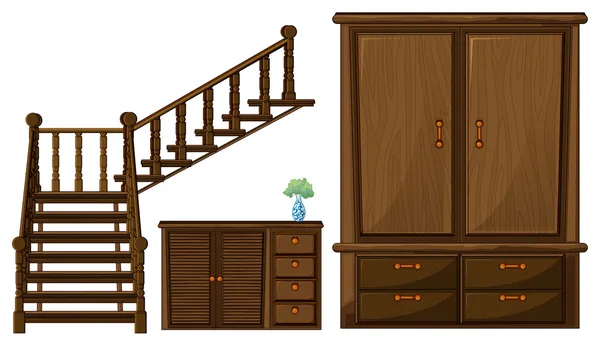 Una escalera y muebles de madera — Archivo Imágenes Vectoriales