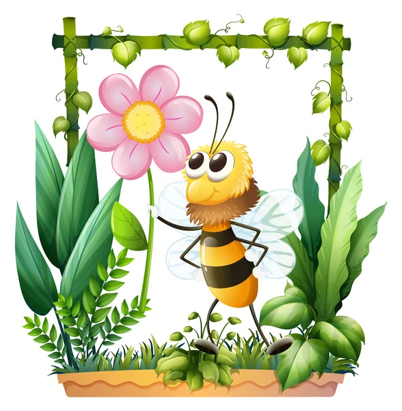 A bee holding a pink flower — Stock Vector