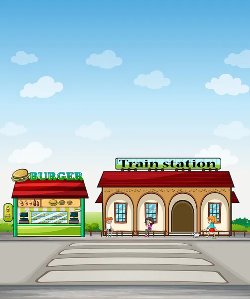 A burger junction and a train station — Stock Vector