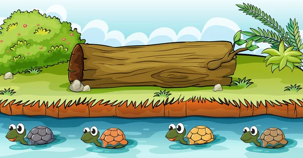 Tortugas en el río — Vector de stock