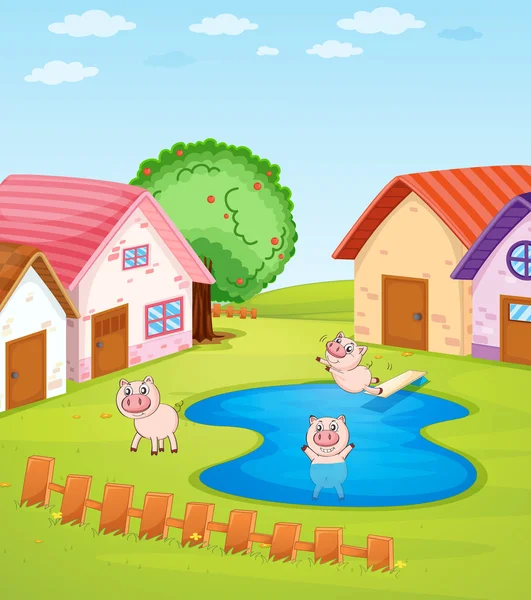 Pigs and houses — Stock Vector