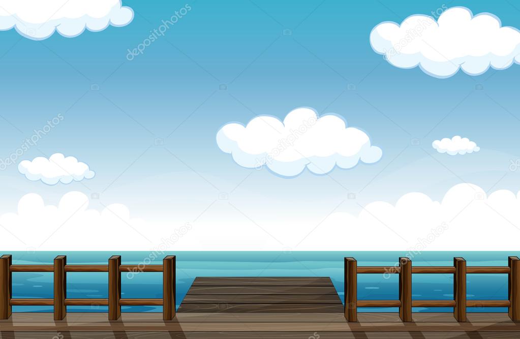 A wooden bench and water