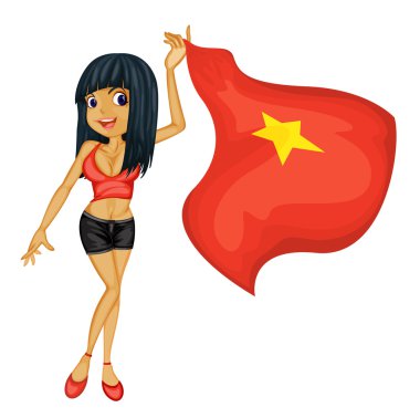 Vietnam Ulusal bayrakla gülümseyen kız