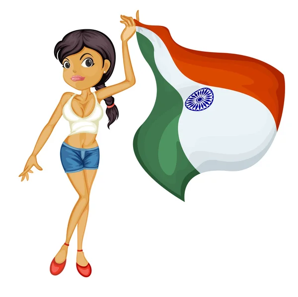 A smiling girl with a national flag of India — Stock Vector