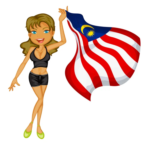 Een lachende meisje met een nationale vlag van Maleisië — Stockvector