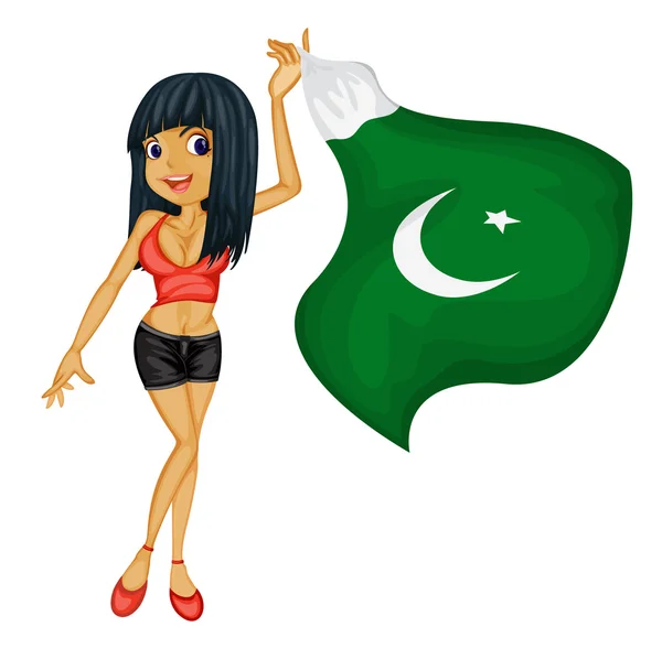 파키스탄의 국기와 함께 웃는 소녀 — 스톡 벡터